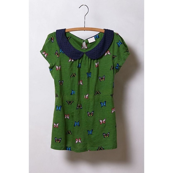 Anthropologie Tops - Anthropologie "Novelty Collar Tee," Butterflies, M